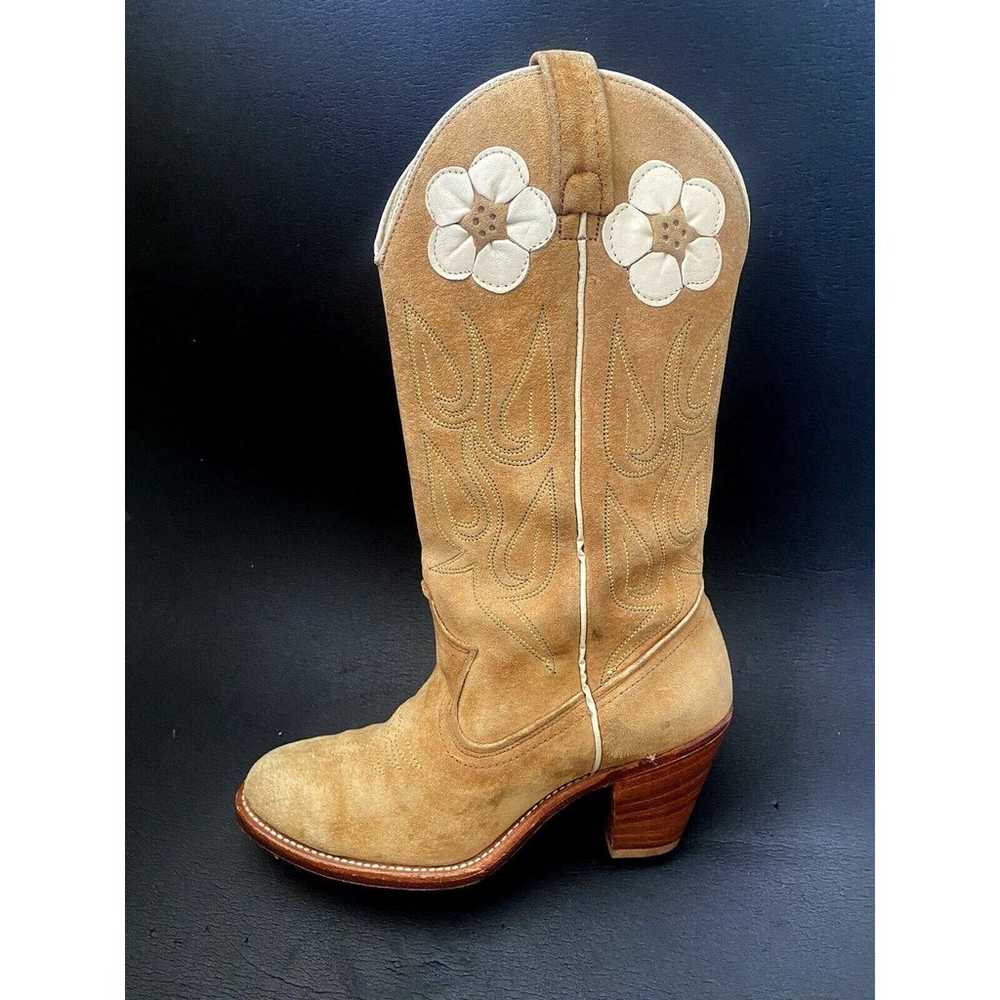 Vintage ACME Cowboy Boots Suede Flower Tan Rockab… - image 3