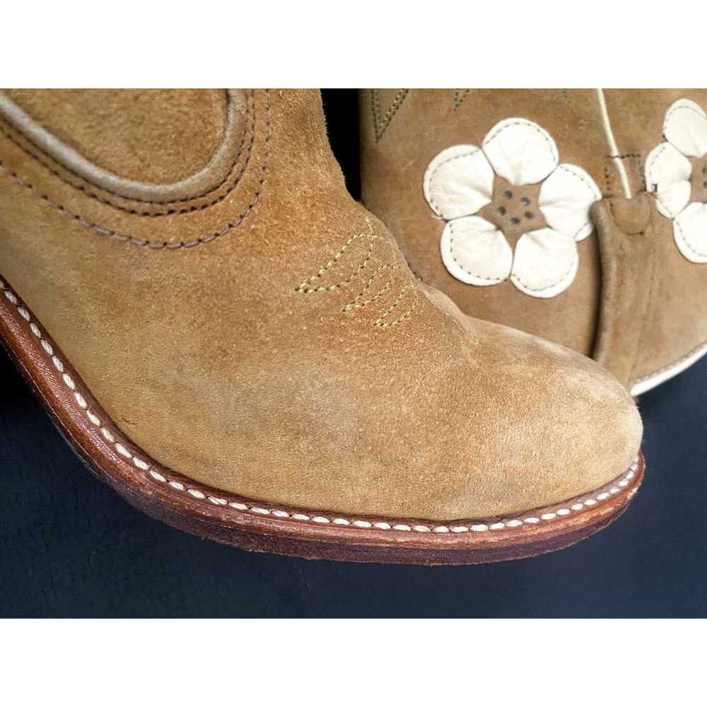 Vintage ACME Cowboy Boots Suede Flower Tan Rockab… - image 7