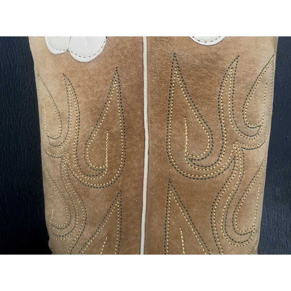 Vintage ACME Cowboy Boots Suede Flower Tan Rockab… - image 8