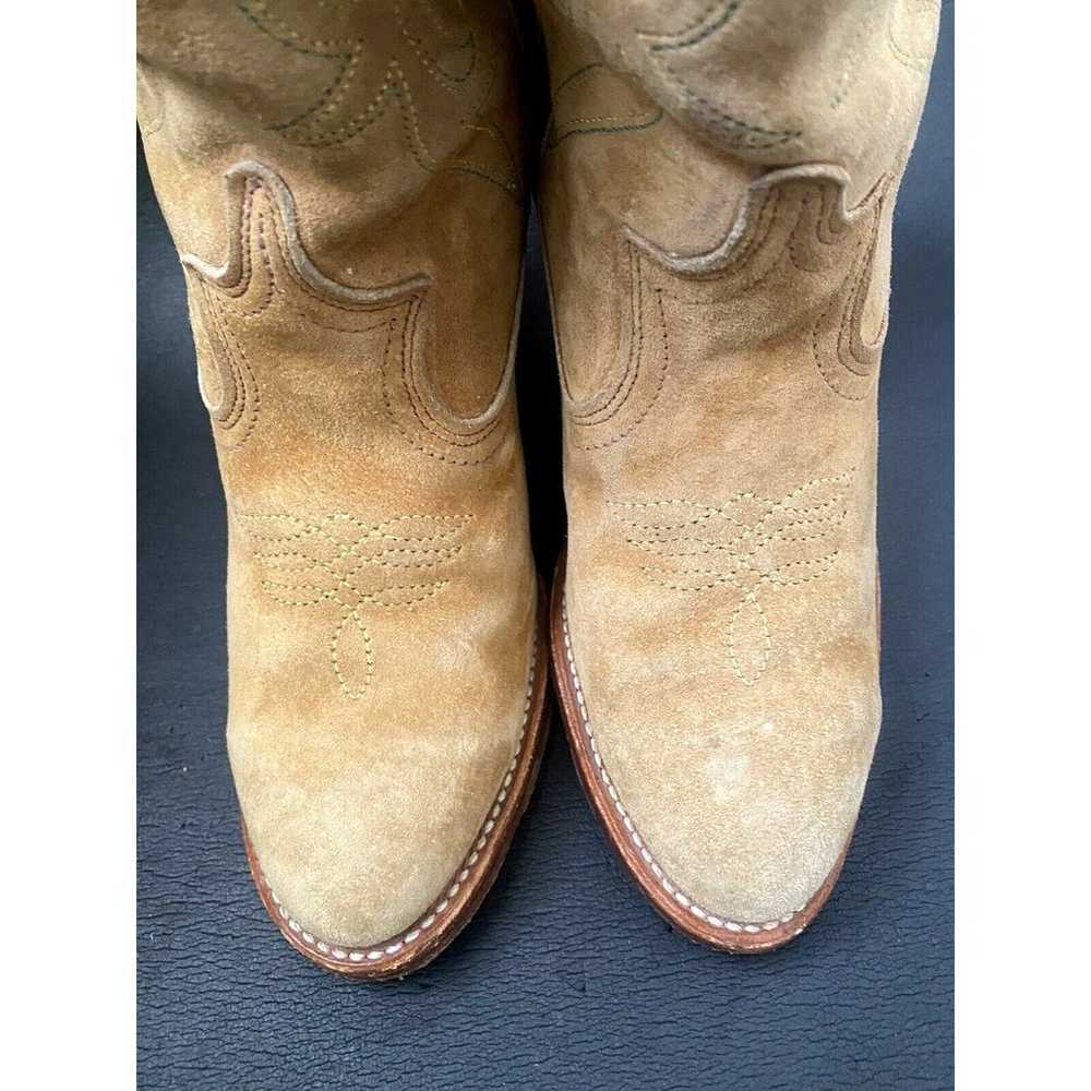 Vintage ACME Cowboy Boots Suede Flower Tan Rockab… - image 9