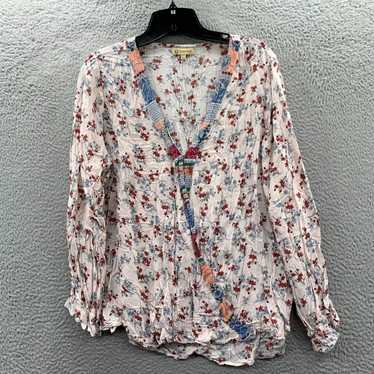 Vintage Floral Patterned Sheer Pink Long Sleeve T… - image 1