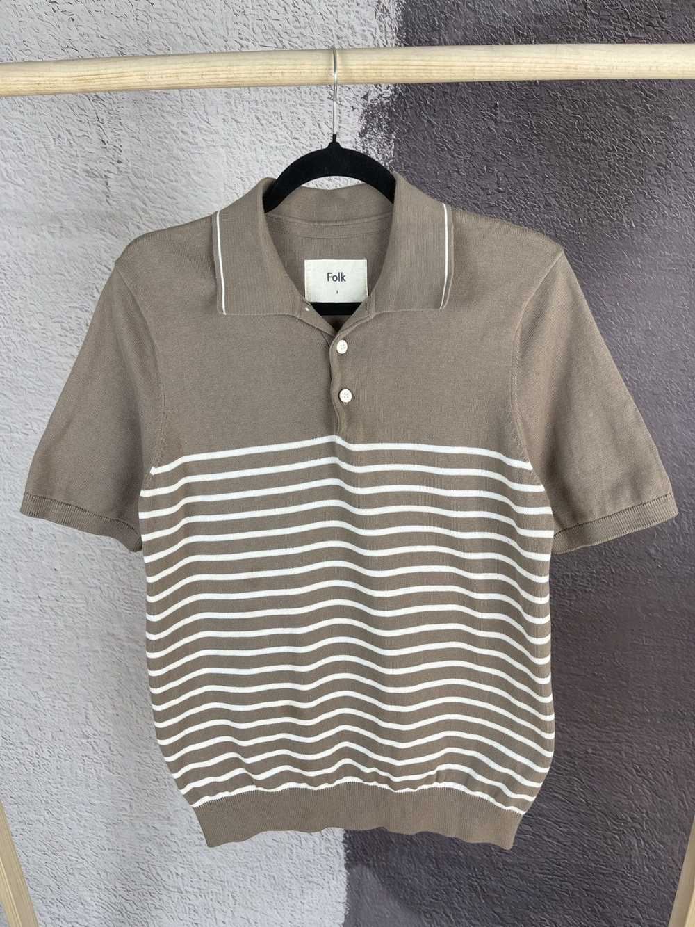 Folk × Streetwear Folk beige striped polo tee shi… - image 2