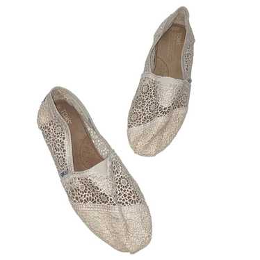 TOMS Cream Floral Eyelet Slip-On Flats, Size 8.5 - image 1