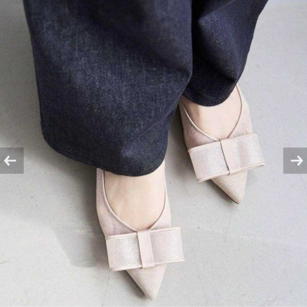 RUTALON Pointed Tulle Ribbon Flat Pumps Beige Gli… - image 1