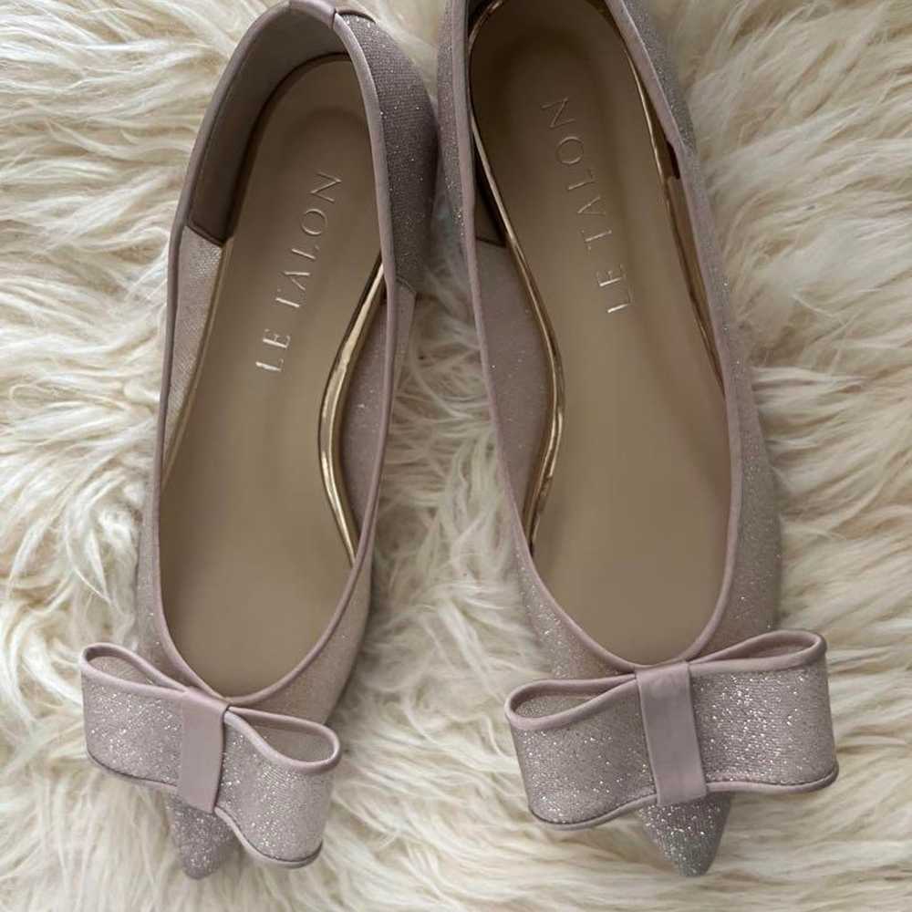 RUTALON Pointed Tulle Ribbon Flat Pumps Beige Gli… - image 2