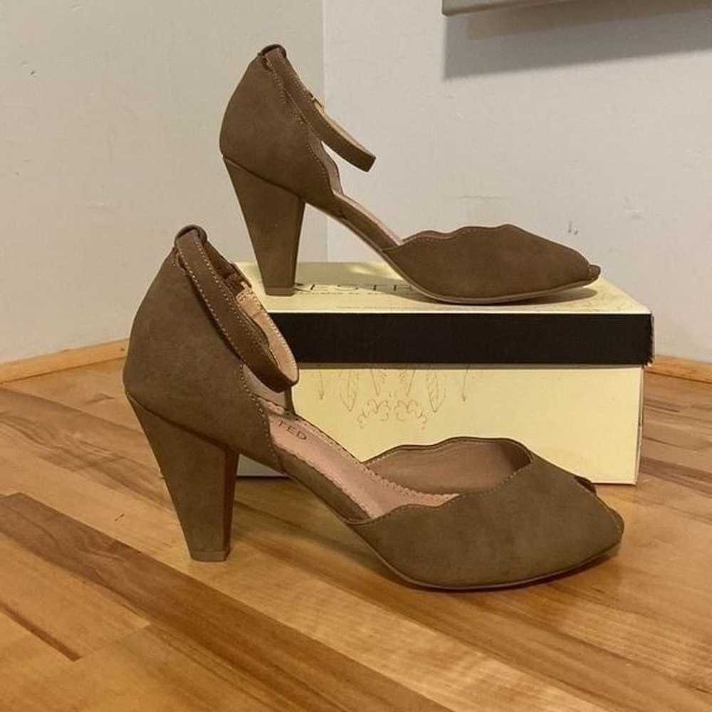 Restricted Taupe Faux Suede Dora Style Peeptoe Ch… - image 3