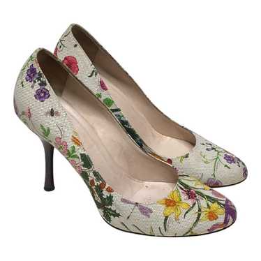 Gucci Vintage Floral Canvas Round Toe Wood Heel P… - image 1