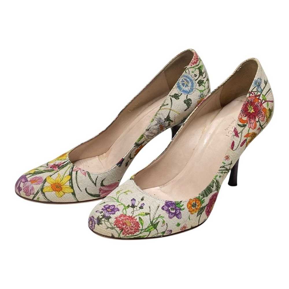 Gucci Vintage Floral Canvas Round Toe Wood Heel P… - image 3