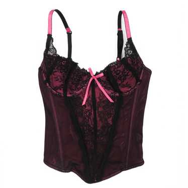 Y2k early online 2000s pink and black lace bustier top