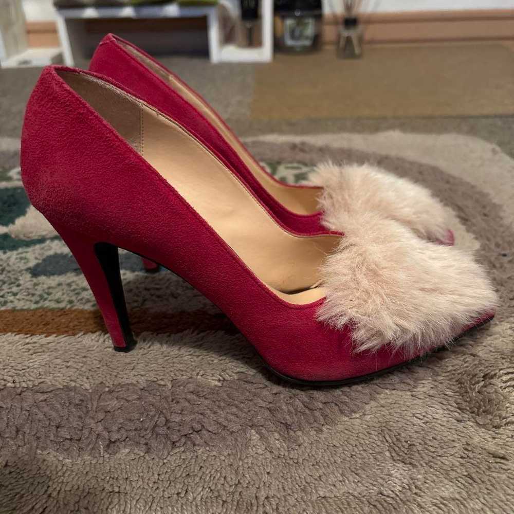 DIANA Magenta Color Suede Pumps with Fur, Size 23… - image 2