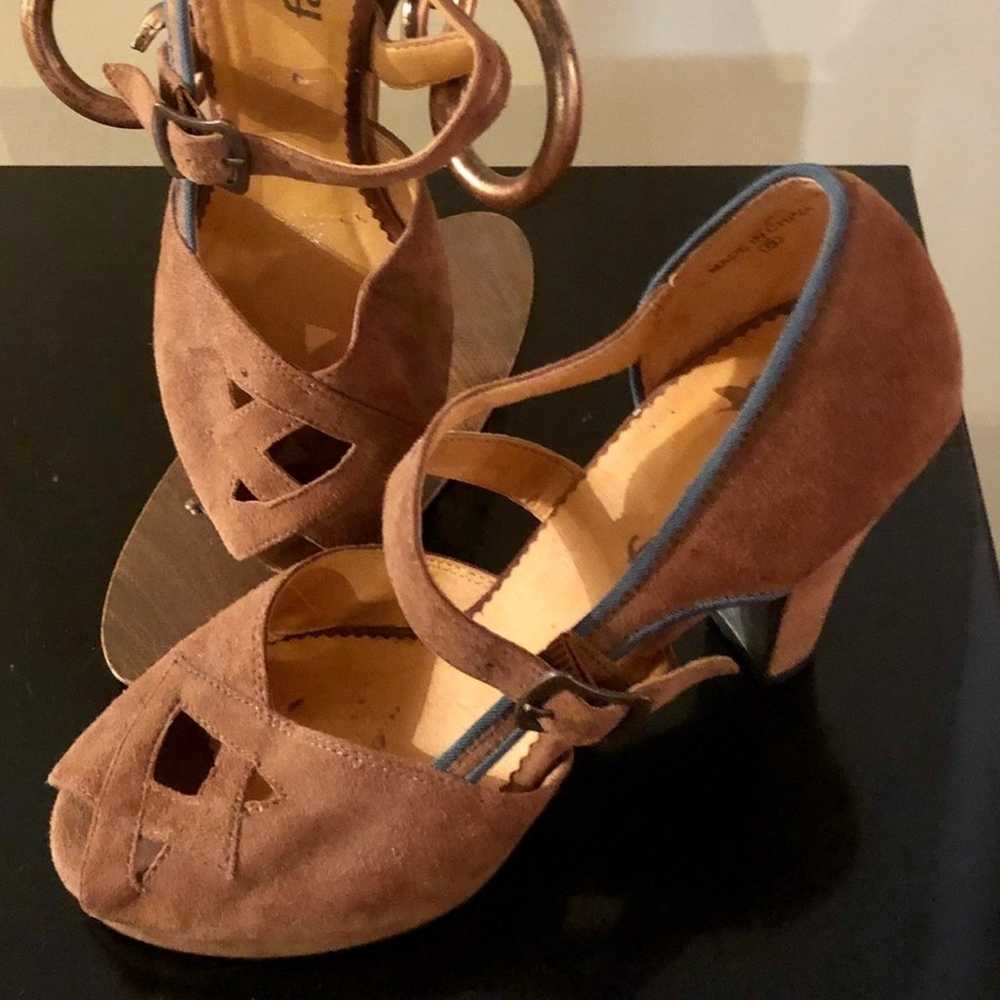 Farylrobin brown suede heels size 6 peep toe mary… - image 2