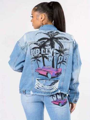 Chicos WOMENS DENIM GRAPHIC JACKET