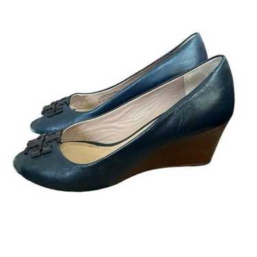 Tory Burch Lowell Peep Toe Wedge in Navy 7 - image 1