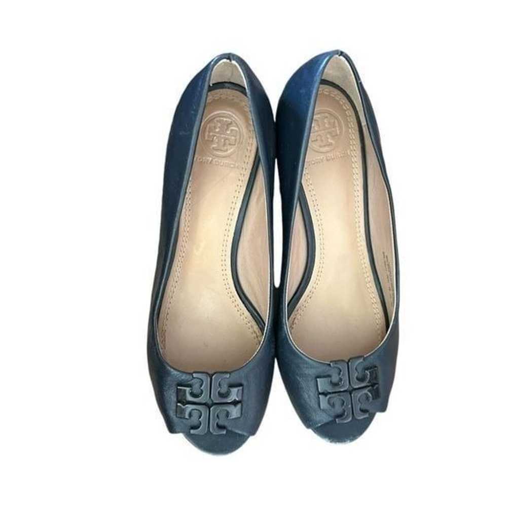 Tory Burch Lowell Peep Toe Wedge in Navy 7 - image 3