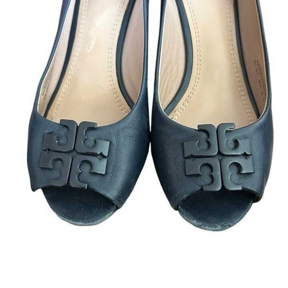 Tory Burch Lowell Peep Toe Wedge in Navy 7 - image 5