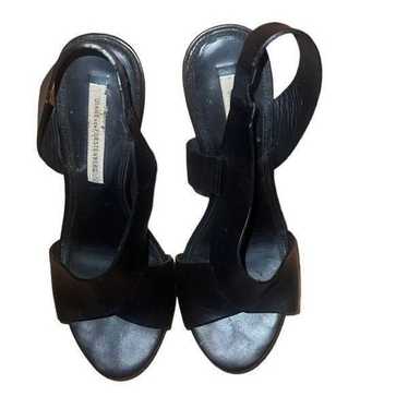 Diane Von Furstenberg Black Leather Wedge Sandals 