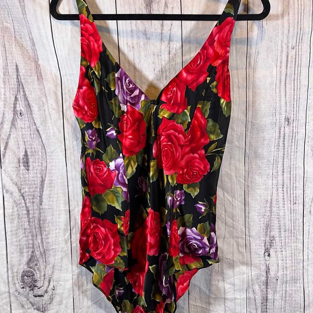 Vintage Victoria Secret Silk Rose Patterned Bodys… - image 1