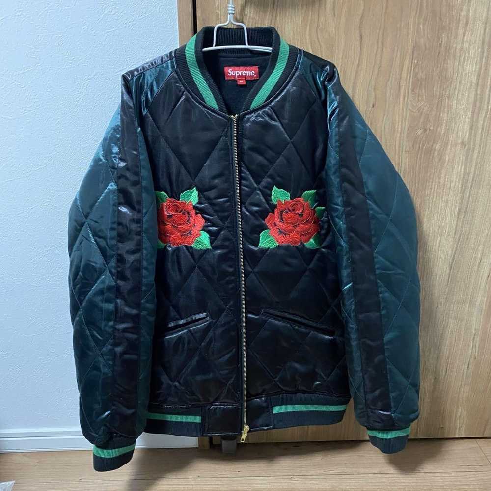 Supreme Supreme FW2013 Satin Quilted Rose Bomber … - image 1