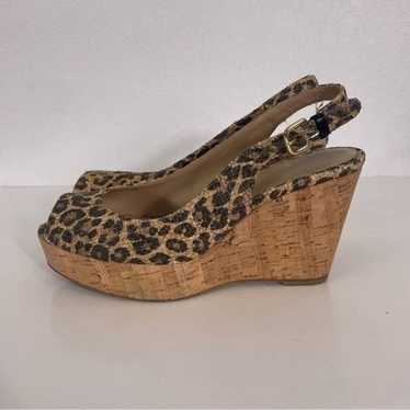 Stuart Weitzman Tan Leopard Print Cork Wedge Sling