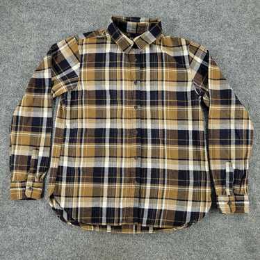 Uniqlo Small Brown Blue Plaid Flannel Long Sleeve… - image 1