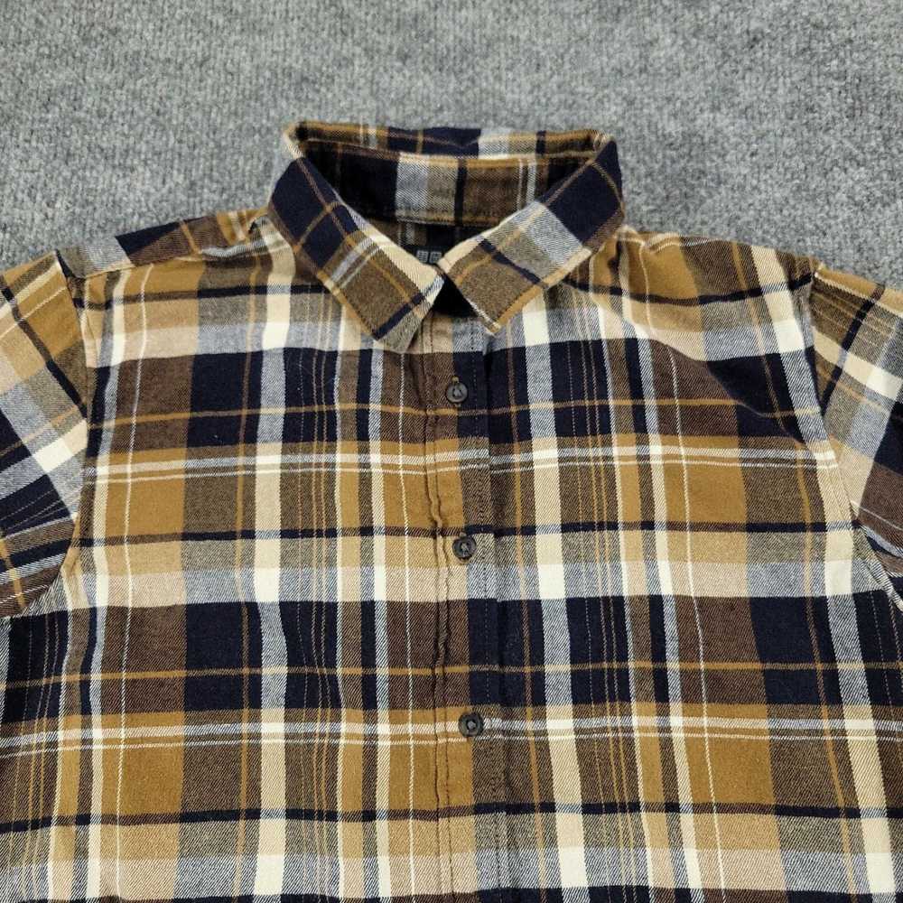 Uniqlo Small Brown Blue Plaid Flannel Long Sleeve… - image 2