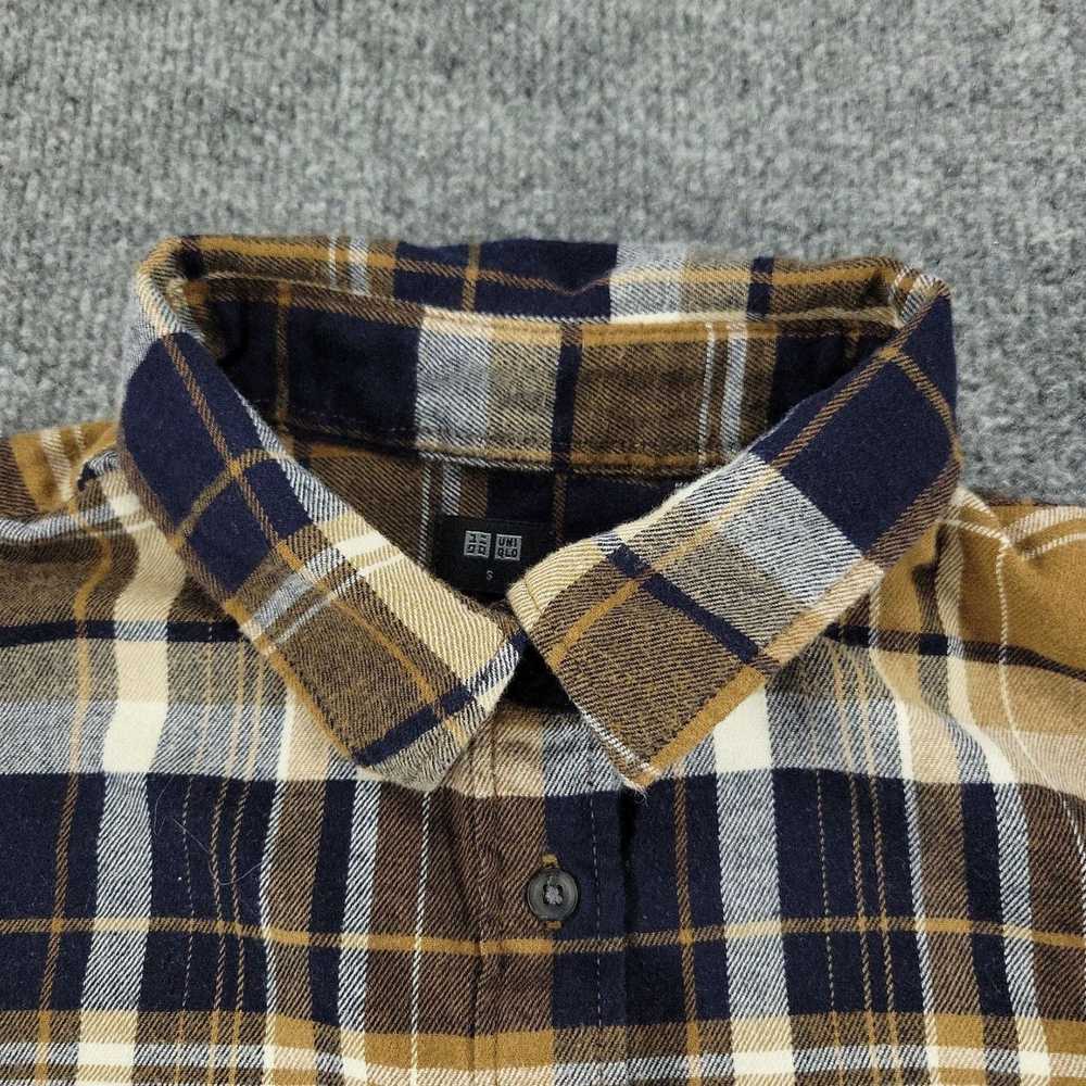 Uniqlo Small Brown Blue Plaid Flannel Long Sleeve… - image 3