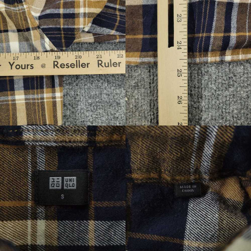 Uniqlo Small Brown Blue Plaid Flannel Long Sleeve… - image 8