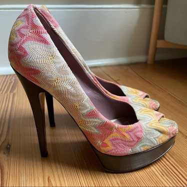 Missoni multicolor knit textile peep toe heeled pl