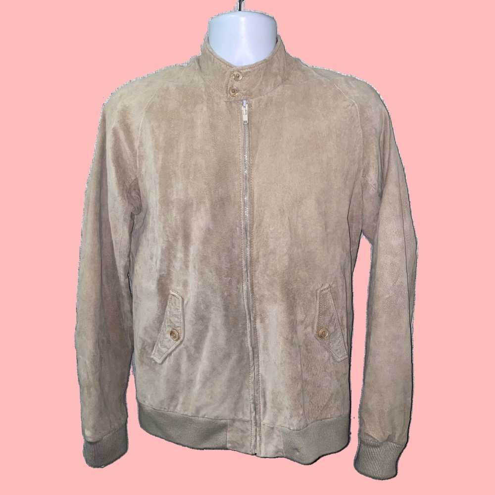 Vintage Beige Leather Suede Mens Full Zip Jacket … - image 1