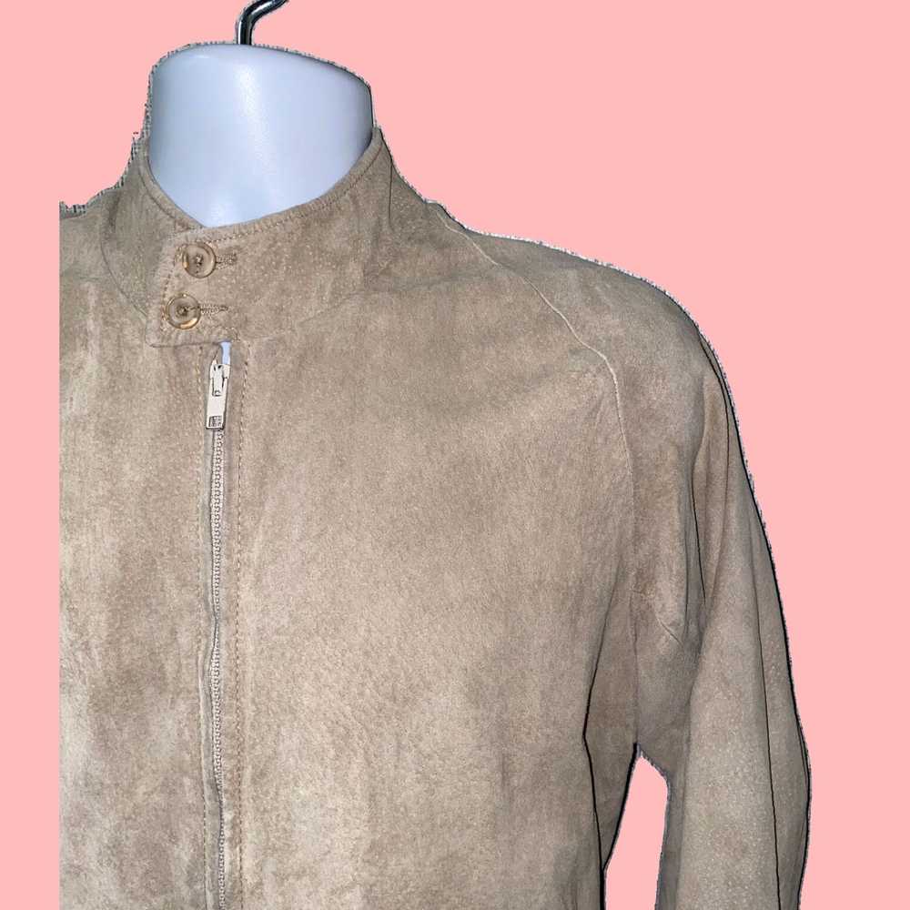 Vintage Beige Leather Suede Mens Full Zip Jacket … - image 2