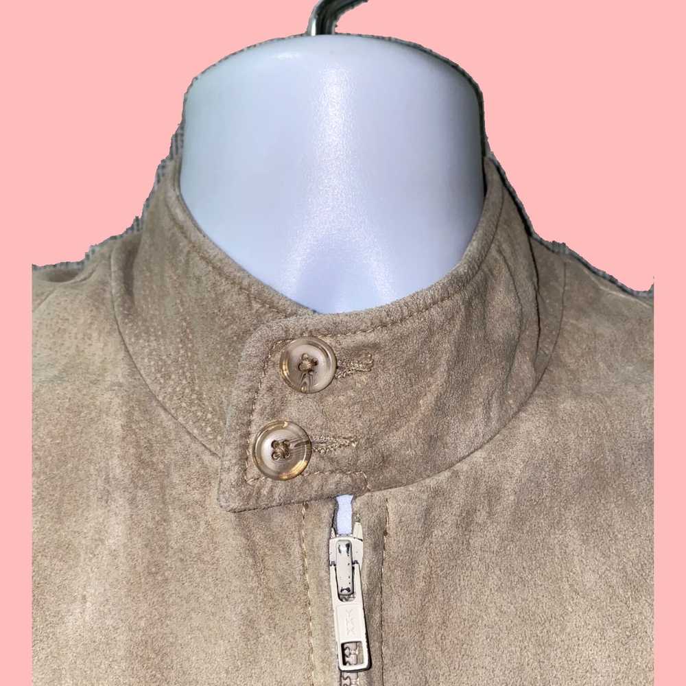 Vintage Beige Leather Suede Mens Full Zip Jacket … - image 3