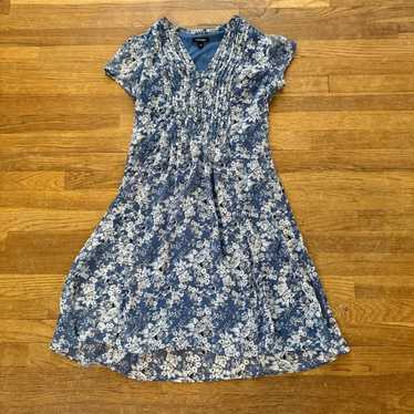 Roz & Ali blue gray cap sleeve floral flower plea… - image 1