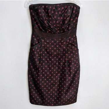 WHBM Red Black Polka Dot Strapless Dress