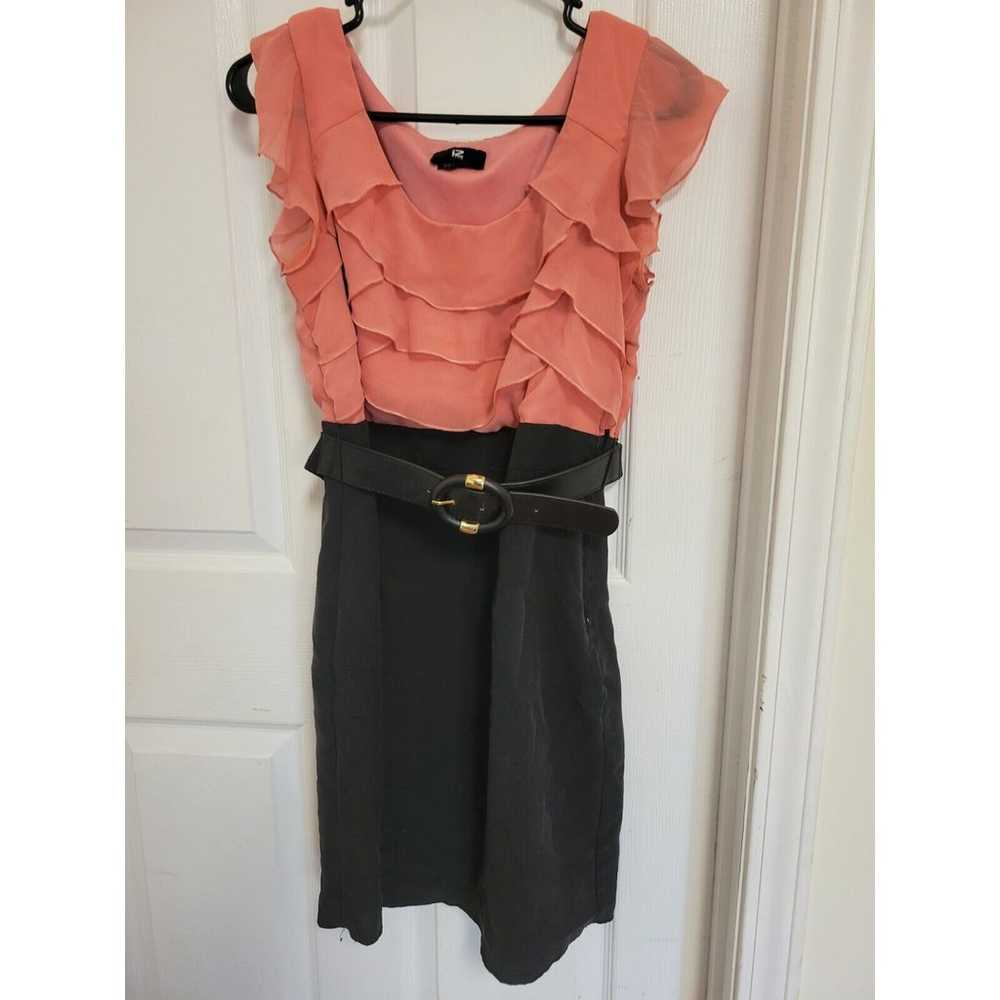 IZ BYER Layered Ruffled Belted Peach Black Sheath… - image 1