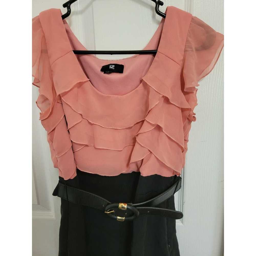 IZ BYER Layered Ruffled Belted Peach Black Sheath… - image 2