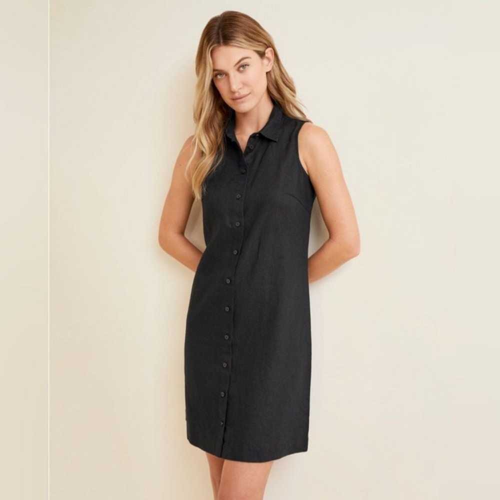 Garnet Hill Linen Shirtdress Mini Black Womens Si… - image 1