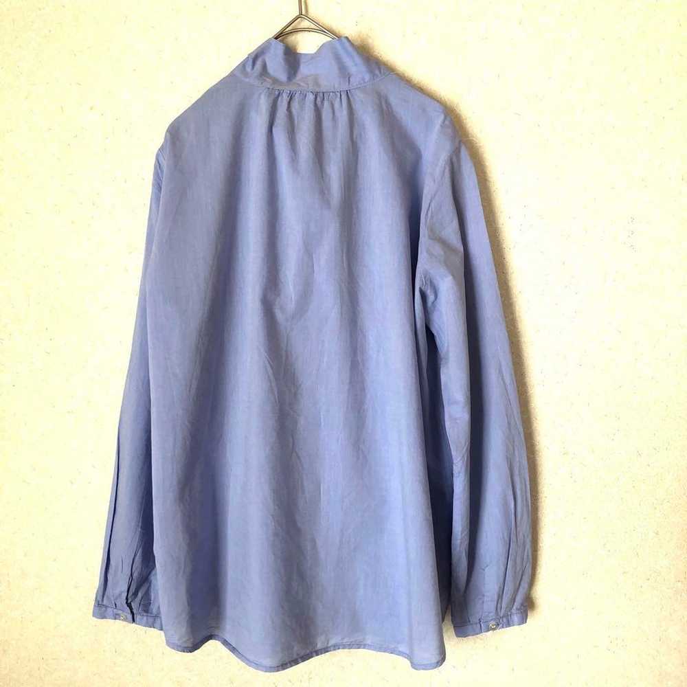 Oscope Bow Tie Shirt Blouse Blue Cotton Size L Hi… - image 2