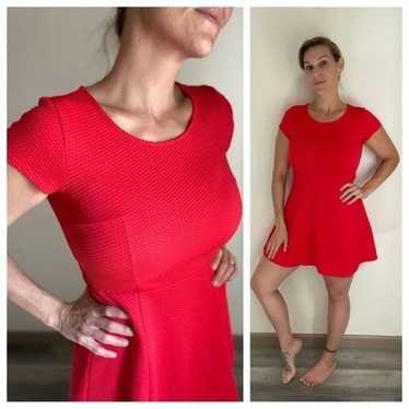 H&M Divided Fit And Flared Dress Red Stretchy Flat