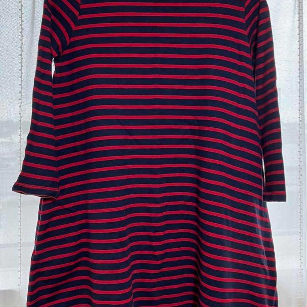 Petit Bateau Navy and Red Striped Long Sleeve Dre… - image 1