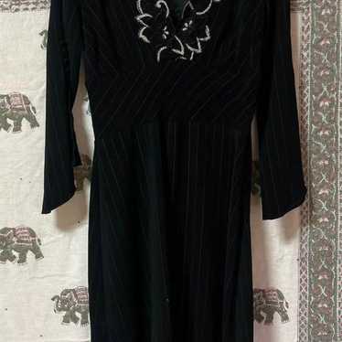 Black striped dress with embroidery, elegant, part