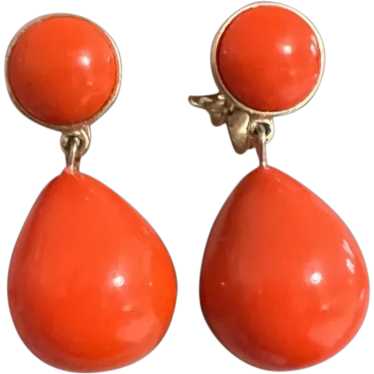 Vintage Crown Trifari Red Teardrop Dangle Clip-on 