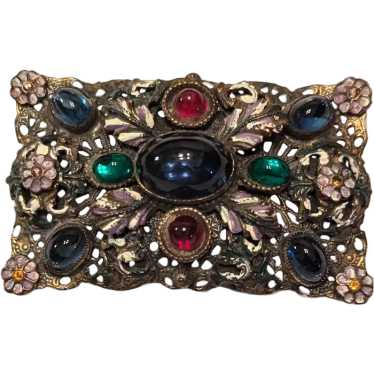 Old Filigree and Enamel Rhinestone Pin Brooch