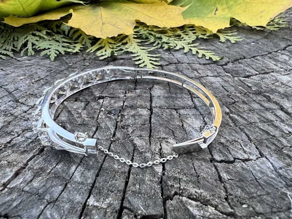 14K White Gold Retro Diamond Bangle Bracelet - image 10