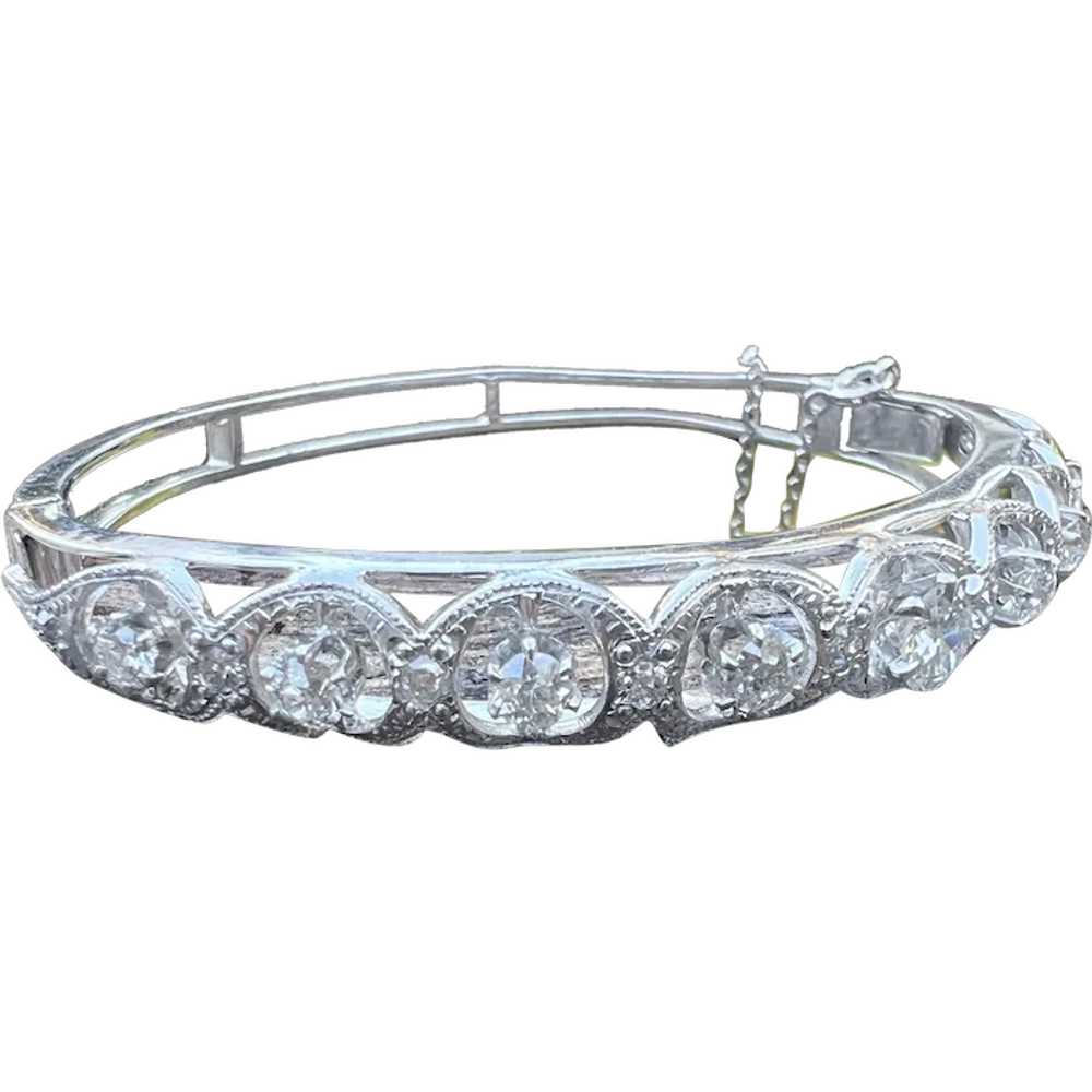 14K White Gold Retro Diamond Bangle Bracelet - image 1