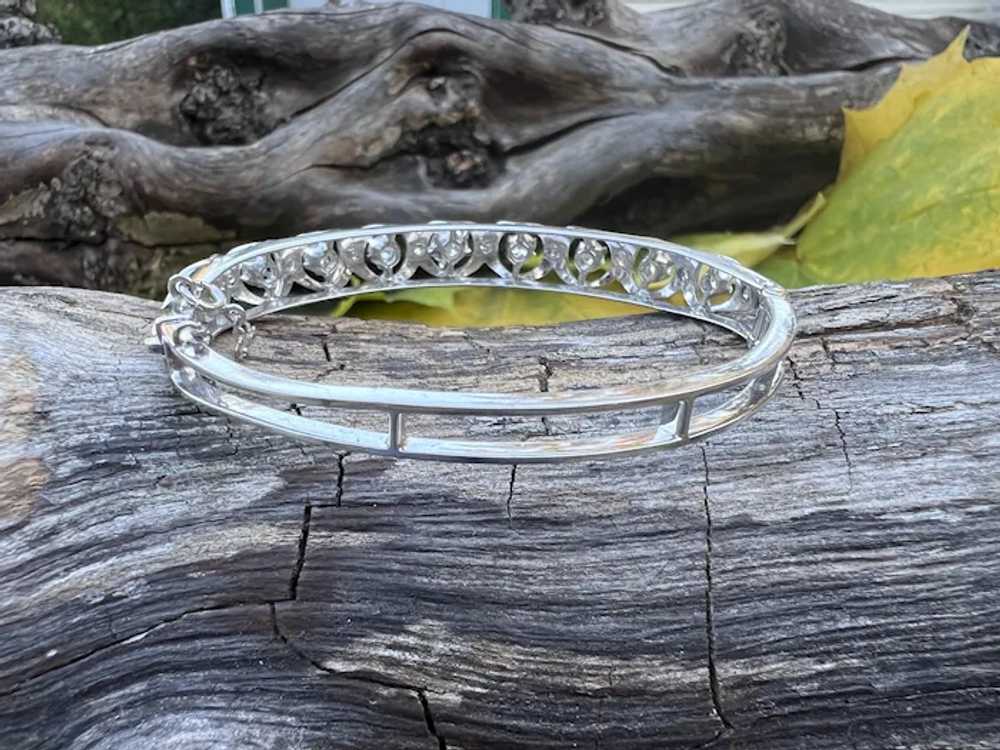 14K White Gold Retro Diamond Bangle Bracelet - image 3