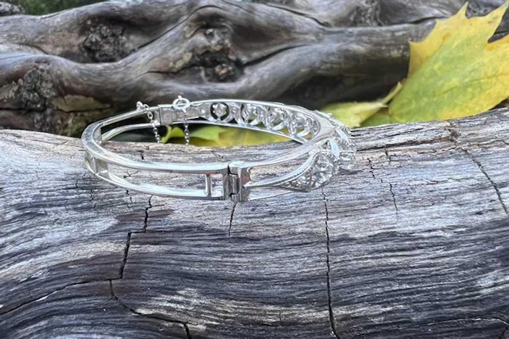 14K White Gold Retro Diamond Bangle Bracelet - image 4