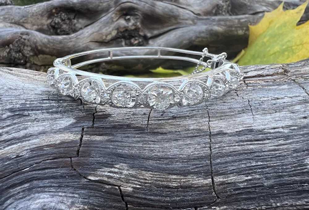 14K White Gold Retro Diamond Bangle Bracelet - image 6