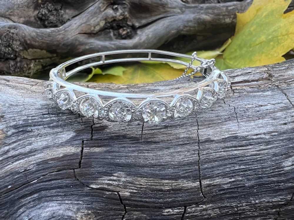 14K White Gold Retro Diamond Bangle Bracelet - image 7