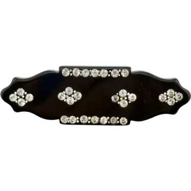 Art Deco Black Bakelite and Rhinestone Brooch