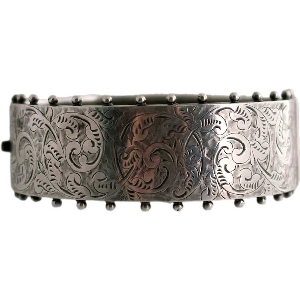 Antique Sterling Engraved Bangle Bracelet - image 1